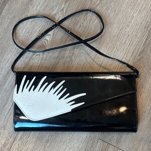 Vintage Jasmin Genuine Leather Clutch/ Shoulder Bag with Snakeskin Accent